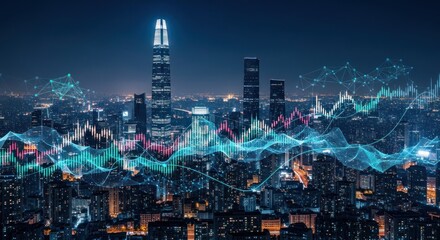 DNA molecule abstract over New York City skyline at night