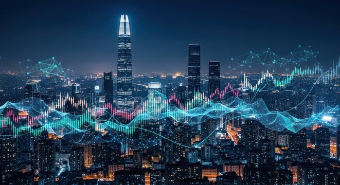 DNA molecule abstract over New York City skyline at night