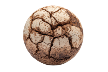 A spherical, cracked earth texture.  A round, desiccated surface, showing deep, irregular fissures