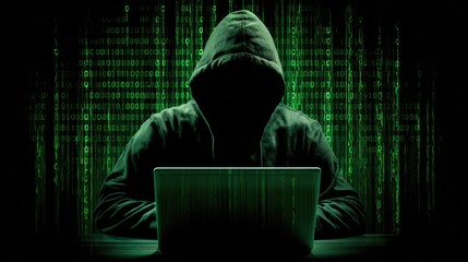 Person in a hoodie working on a laptop in a dark room.