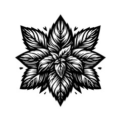 Black and White Stylized Basil Leaf Mandala
