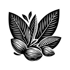 Black and White Stylized Coconut and Leaves