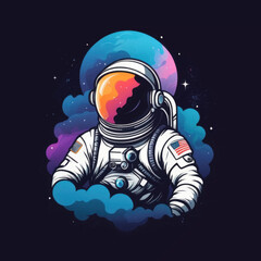 Astronaut in Vivid Helmet Against Cosmic Background