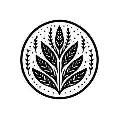 Black and White Stylized Plant Emblem