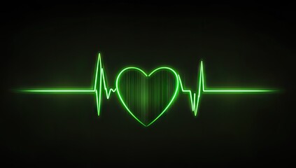 Neon green heart beat graphic against black background.