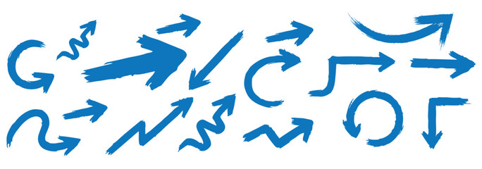 Creative arrows in grunge style, vector collection, beautiful and stylish. Bold arrows, graphic set of isolated elements from brush strokes, thick pointers isolated collection. Vector graphic box