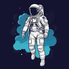 Fototapeta premium Astronaut in Space Suit, Floating in Cosmic Clouds