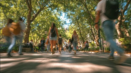 The bustling park filled with people enjoying a sunny day together.