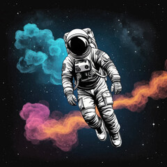 Astronaut in Space with Colorful Nebulae Background