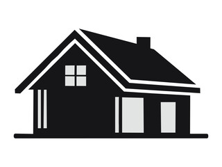 A black house silhouette with white windows and door, ideal for real estate, home, or property-related branding and icons