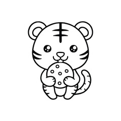 Obraz premium Tiger holding and eating a cookie