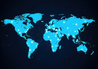 Global Network Connections and Digital World Map with Bright Nodes Connecting Countries for International Communication and Technology Concepts