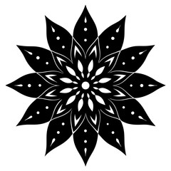 Obraz premium Intricate black and white mandala flower pattern isolated on white background, a symmetrical floral design with decorative elements and a central bloom