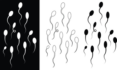 Sperm Icons Vector Set, Collection and Group, Human Reproduction Symbol, Fertility, Medical, Science, Anatomy, Minimal Flat Line Style, Monochrome Silhouette Graphic Bundle for Health and Biology Desi