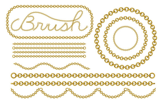 カスタマイズ可能な装飾チェーンのベクターパターンブラシ素材｜リングチェーンリアルタイプ(Customizable Decorative Chain Vector Pattern Brush &ndash; Realistic Ring Chain)