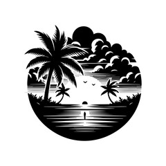 Tropical Sunset Silhouette with Palm Trees and Ocean