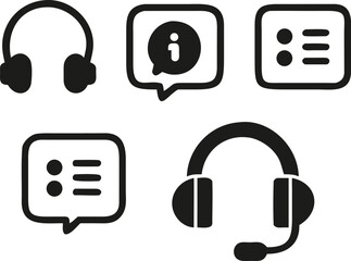 Vector icons of headphones for music, audio, and sound technology, a set of symbols for listening and entertainment
