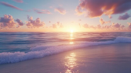 Serene sunset over calm ocean waves at the beach