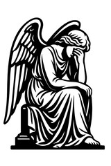Obraz premium Sad and Weeping Angel Sculpture - Symbol of Grief and Religion