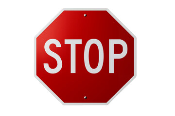 Obraz premium Red and white stop sign isolated on a transparent and white background, concept for traffic regulation, road safety and warning alerts