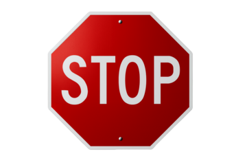Red and white stop sign isolated on a transparent and white background, concept for traffic regulation, road safety and warning alerts