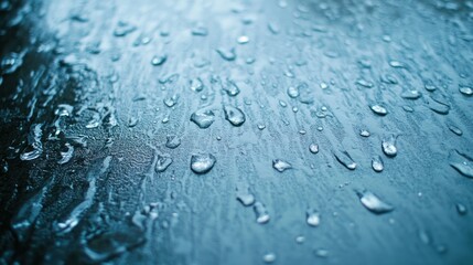 Close Up Water Droplets on Smooth Surface in Cool Blue Tones