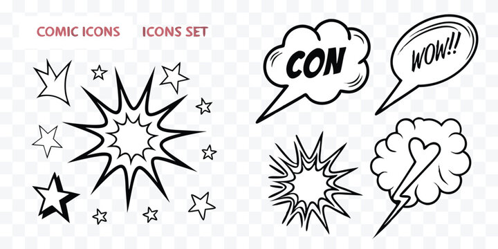 Set of Comic Speech Bubbles and Explosions Vector Art for Creative Projects and Graphic Design Work
