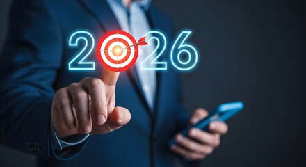 Achieve business goals in year target concept for success planning and strategy in corporate world