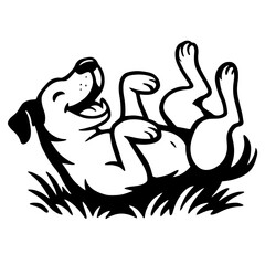Vector Illustration of a Happy Dog Playfully Rolling on its Back in the Grass