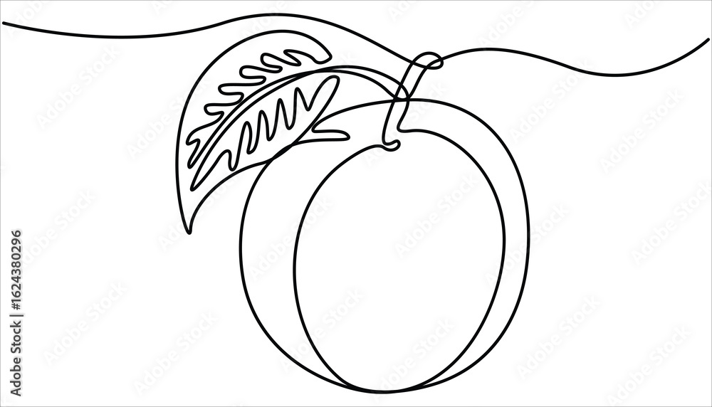 Poster single line drawing of a plum fruit minimalist art, plum drawn in one continuous line. plum fruit in