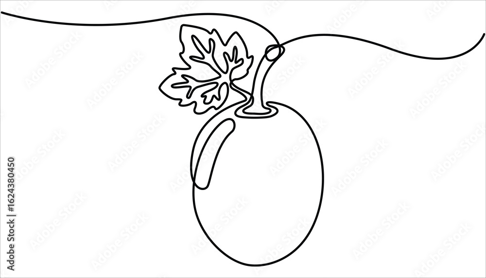 Poster single line drawing of a plum fruit minimalist art, plum drawn in one continuous line. plum fruit in