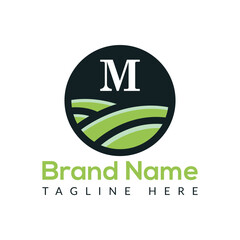 Green eco company logo design with a leaf symbol vector illustration M logo Design