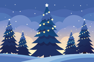 Obraz premium layered snowy pine trees with twinkling fairy ligh.eps
