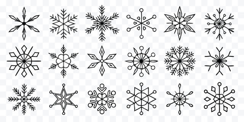 Collection of various hand drawn snowflake designs for winter holidays and festive season decorations and backgrounds in vector format