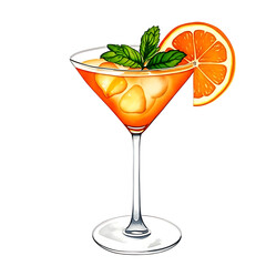 Orange Mint Martini Cocktail Illustration. Clean commercial cut-out. png file