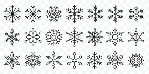Collection of diverse hand drawn snowflake designs ideal for winter holiday decoration projects and seasonal graphic design resources