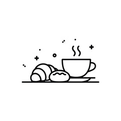 Simple line art icon of coffee and pastries