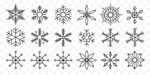 Collection of Elegant and Unique Snowflake Icons Perfect for Winter Season Designs and Creative Projects