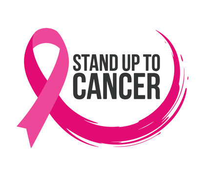 Breast cancer awareness pink ribbon symbol with heart and support elements for charity campaign