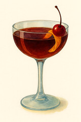 Classic Manhattan Cocktail Illustration