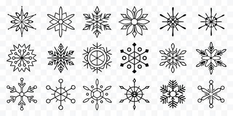 Collection of Various Hand Drawn Snowflakes in Vector Format for Winter Designs and Christmas Celebrations