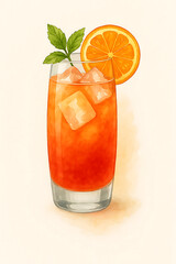Orange and Mint Cocktail Highball Illustration
