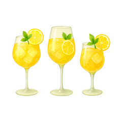 Summer Lemon Cocktail Glasses Illustration. Clean commercial cut-out.