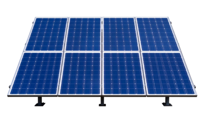 High-quality PNG of a solar panel isolated on a transparent or white background, front angle, clean and realistic design