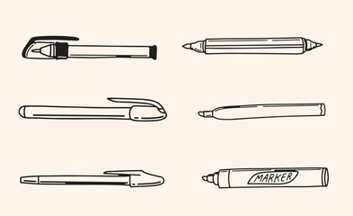 vector set outline of pens and pencils