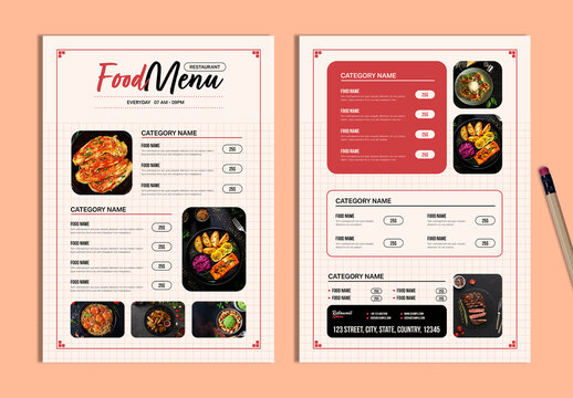Modern Grid Food Menu Layout For Cafe Bistro And Diner