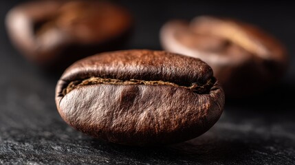 Dark background coffee bean detail: Directional illumination for beverage advertisements and culinary blog content