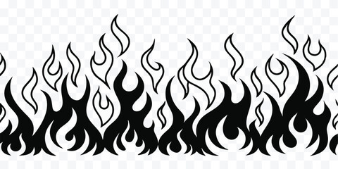 Abstract Black and White Fire Flames Design Decorative Border Element Graphic Illustration for Backgrounds and Creative Projects