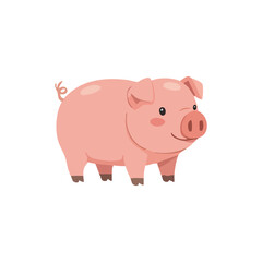 Pink Pig Illustration A charming cartoon depicts a cheerful pink pig, showcasing the endearing aspects of farm animal life.