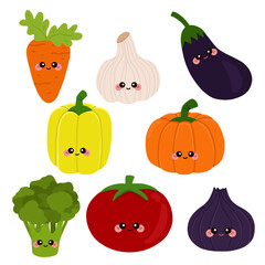 Cute vegetable character vector illustrations, suitable for sticker designs, children's product designs, educational material design elements, and recipe books